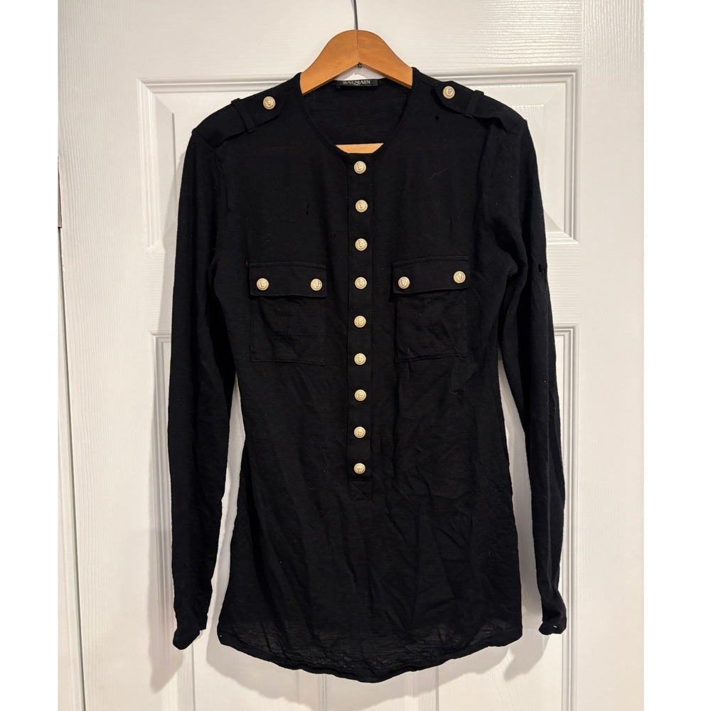 AS-IS Balmain Paris Wool Top 15 Heavy Lion Head Snap Buttons‎ SALVAGE